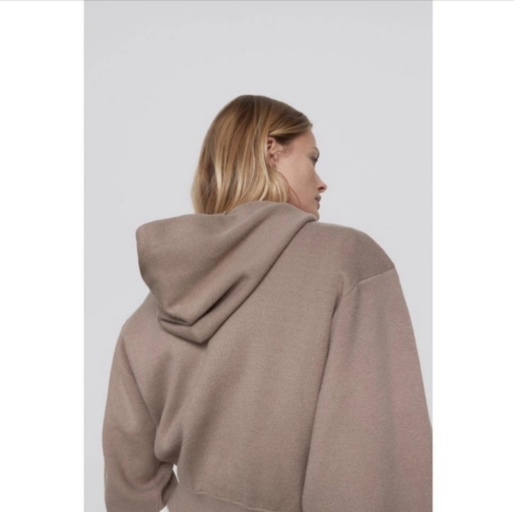 Zara Taupe Cropped Hoodie Oversized Small - Picture 3 of 6
